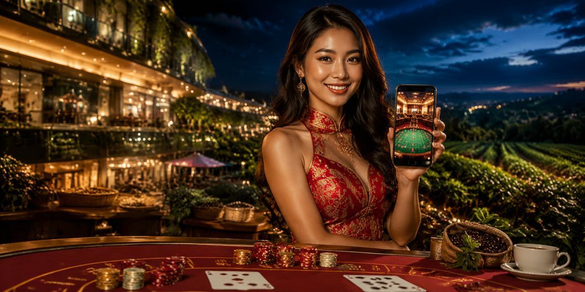 Người dùng chơi slots jackpot trên điện thoại tại Hội An với phông nền đèn lồng