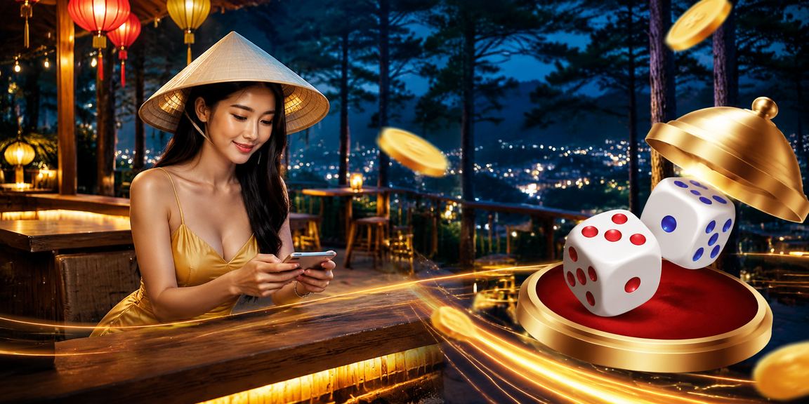 Bàn tài xỉu phong cách Đà Lạt với xúc xắc và nón lá – trò chơi dân gian trên app di động
